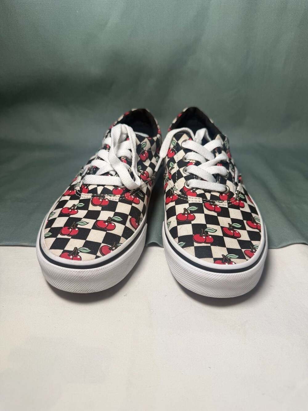 Vans Authentic Cherry Checkerboard Canvas Sneakers Women's US 6.5 Red Black